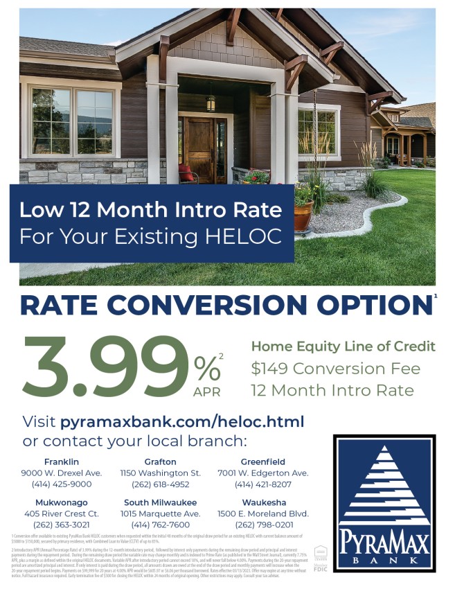 Low 12 Month Intro Rate for your Existing HELOC 3.99% APR $149 Conversion Fee 12 Month Intro Rate